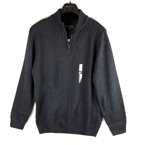 Covington Sweater Men XL Pullover 1/4 Zip Black Heather Knit Dadcore Grandpacore - Picture 1 of 16